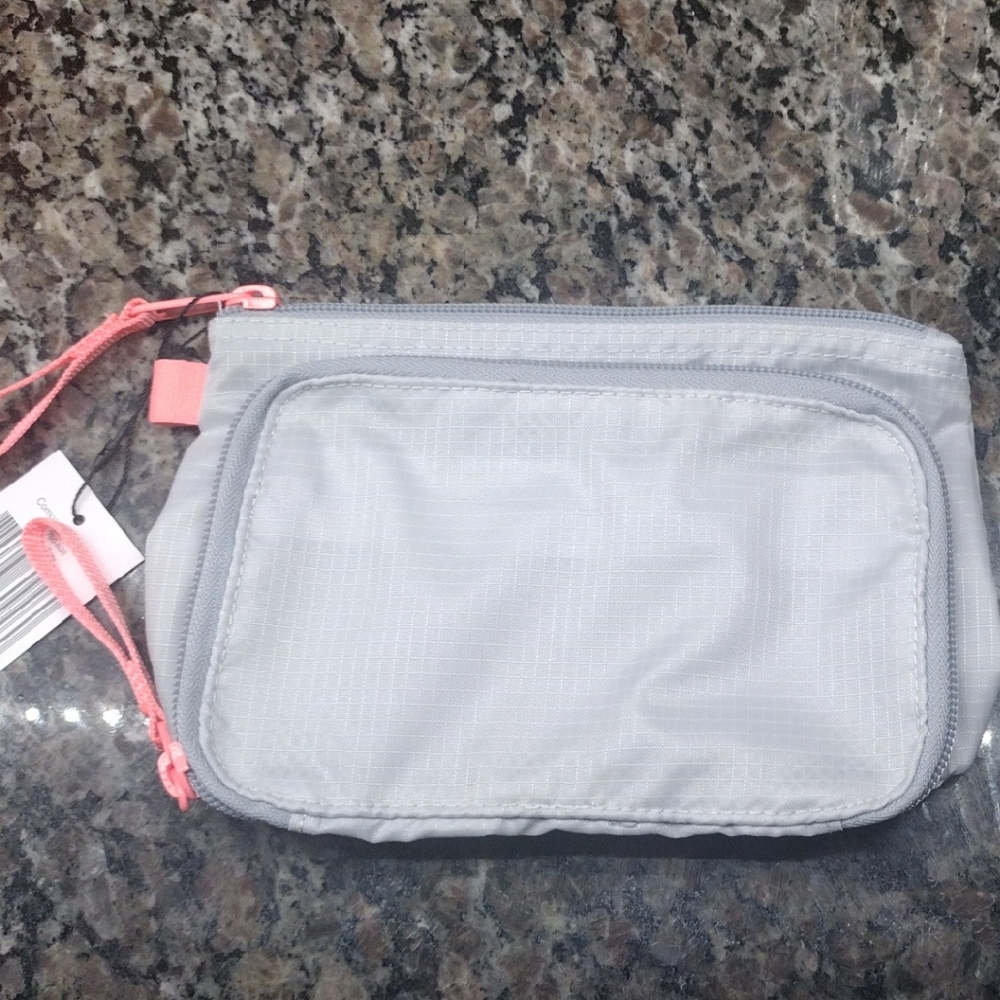 Light Gray Pouch with Pink Accents